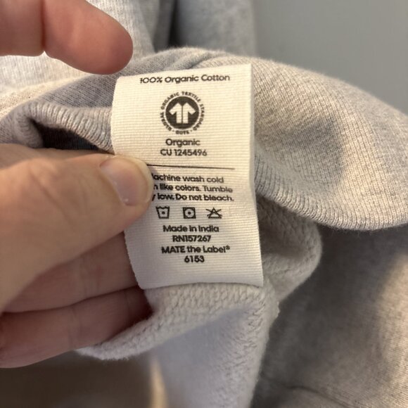 MATE the Label Organic Fleece Shrunken Crew Neck Sweatshirt Heather Grey Small - Picture 6 of 9